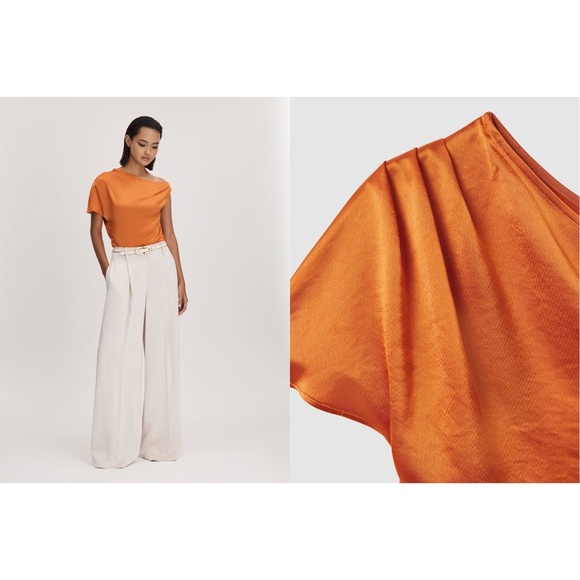 NWT ANNA QUAN | Astra Satin Draped Off-The-Shoulder Top in Kumquat | Size 6 - Picture 5 of 14